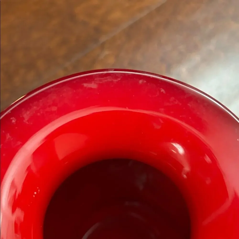 Michael Nourot Vintage Red Art Glass Vase with Colored Swirl, Signed by Artist